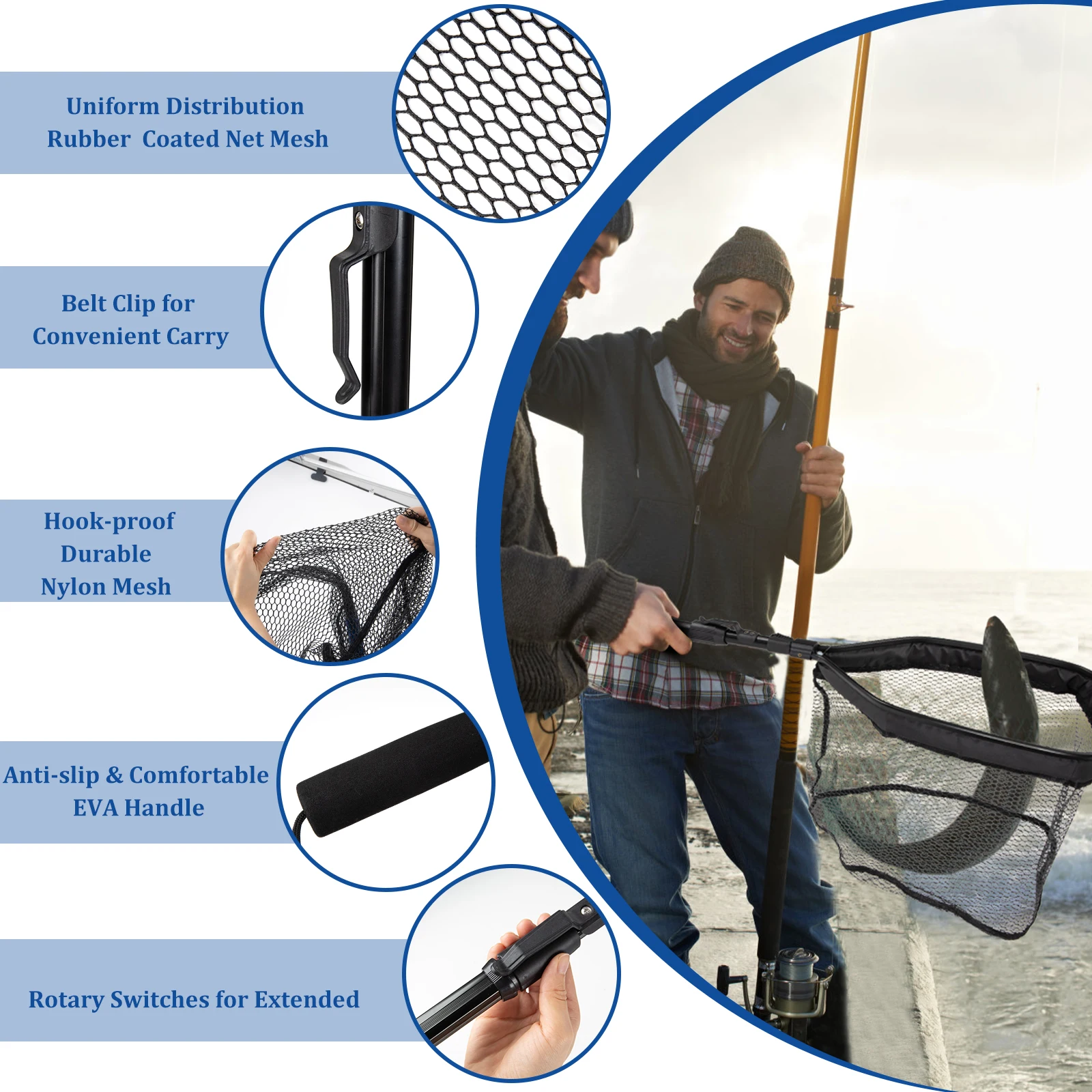 Manufacturer Direct Sale Folding Aluminum Fishing cast Net Extending Telescoping Pole Handle Fish Net