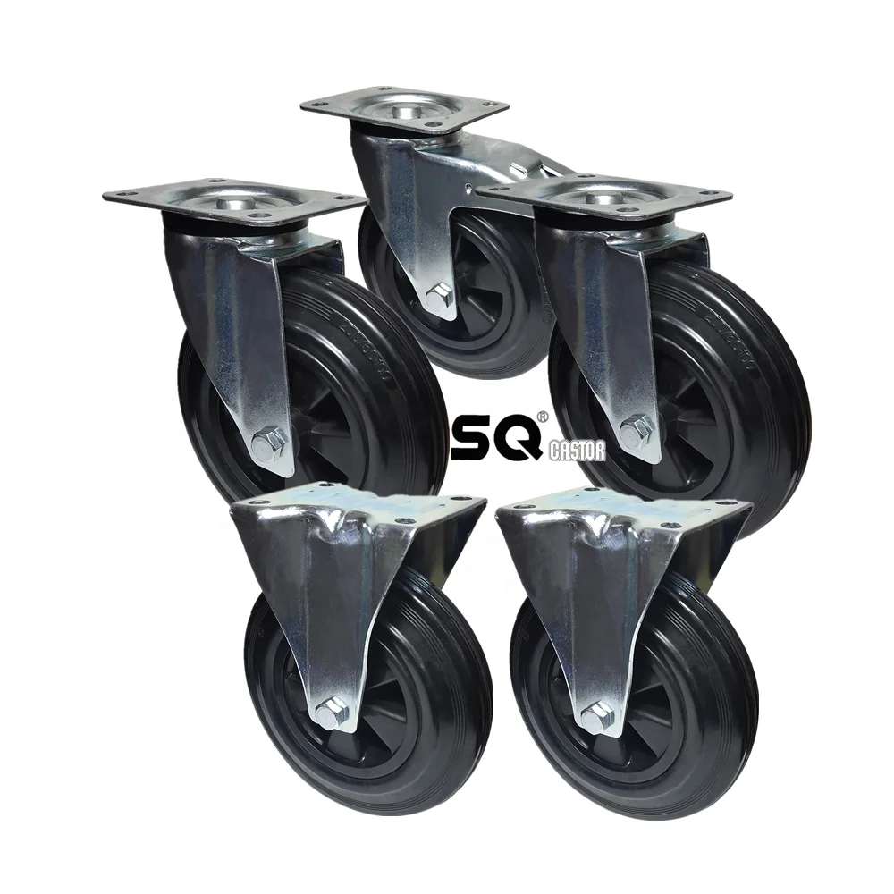 SQ Caster 4 Inch 5 Inch 6 inch 8 Inch black rubber castor wheel european type industrial caster wheel for material handling