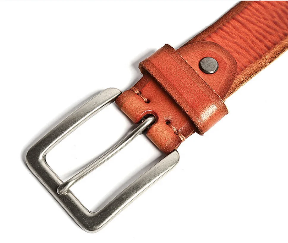 Factory Hot Sale Vintage Brown First Layer Full Top Grain Cowhide Leather Belt with Holes for Europe Men