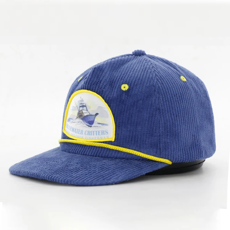 low profile embroidery unstructured custom 5 panel corduroy snapback hat with rope