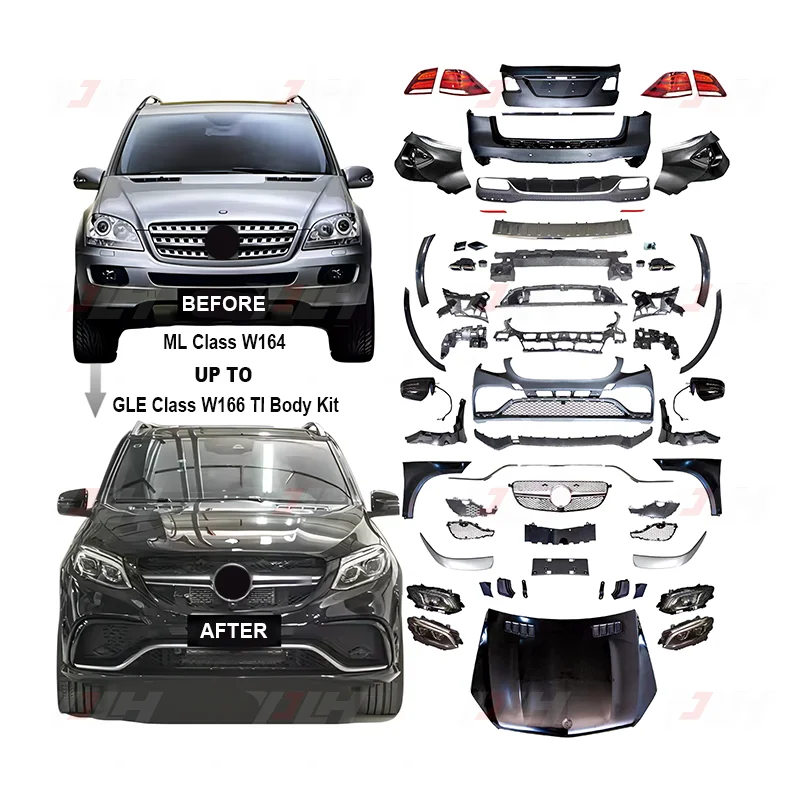 Old to New Body Kit Car Bumper For Benz ML-class W164 Upgrade to Gle-class W166 TI Style Body Kits with Headlights Tail Lamp