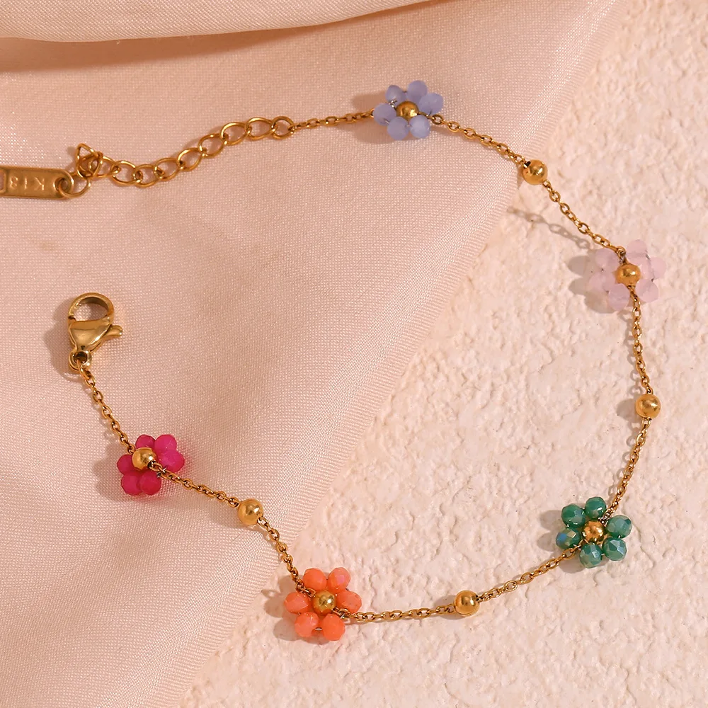 Stainless Steel Jewelry Set for Women Flower Beaded Necklace Bracelet Set Women Necklace Sets Custom Jewelry Manufacturers