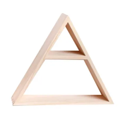 Hot selling home decoration rustic wooden triangle wall shelf hanging floating
