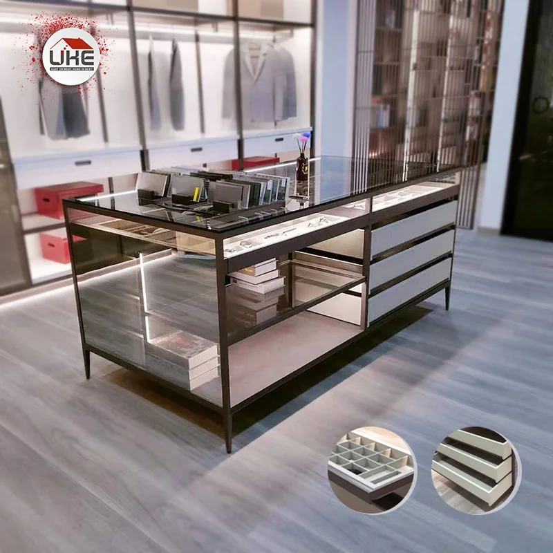 Closet Island With Drawers Aluminum Glass Walk In Closet Center Island Customized Wardrobe Island For Bedroom Furniture