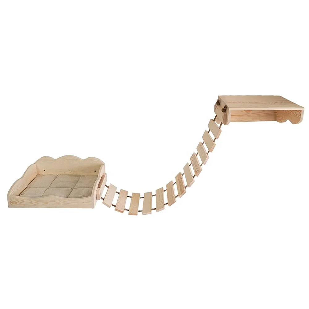 Wall-Mounted Cat Shelf Wood Cat Bed Hammock Climbing Bridge Step Solid Wood Cat Ladder Sets