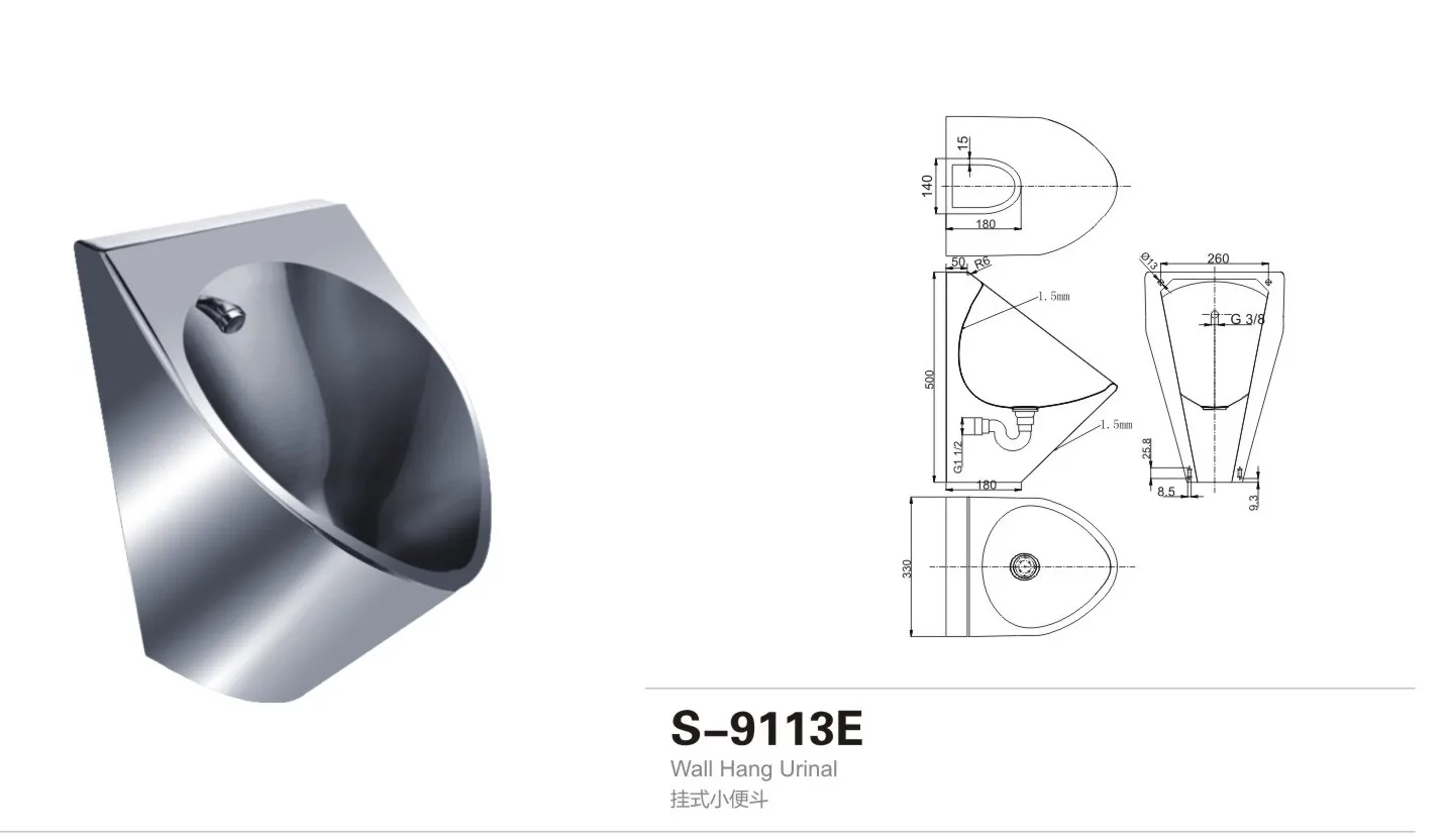 
China Sanitary Ware Directly Sale Men P-Wall Urinal Stainless Steel Bowl for Men 