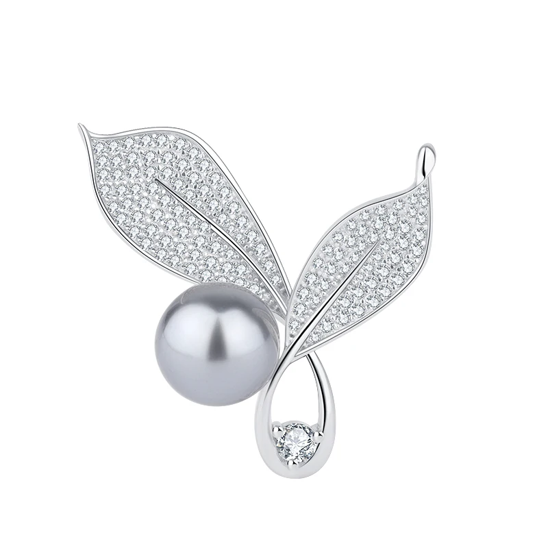EYIKA Wholesale Jewelry Charming Women Brooches Rhodium Plated 925 Silver Fresh Pearl Flower Brooch