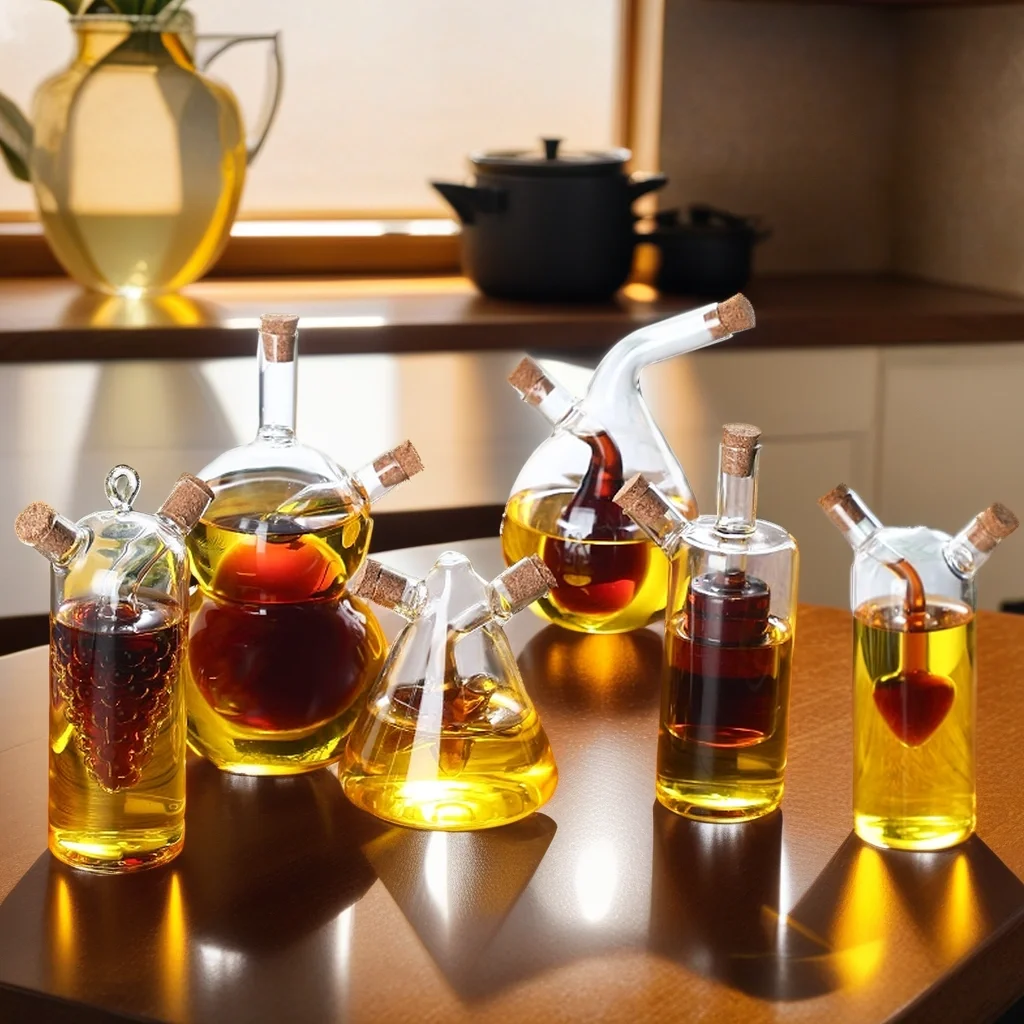 Heat-Resistant Glass Soy Sauce Vinegar 2 in 1 Bottle Creative Glass Bottle For Cooking Sealed Oil Pot Seasoning Vinegar Pot
