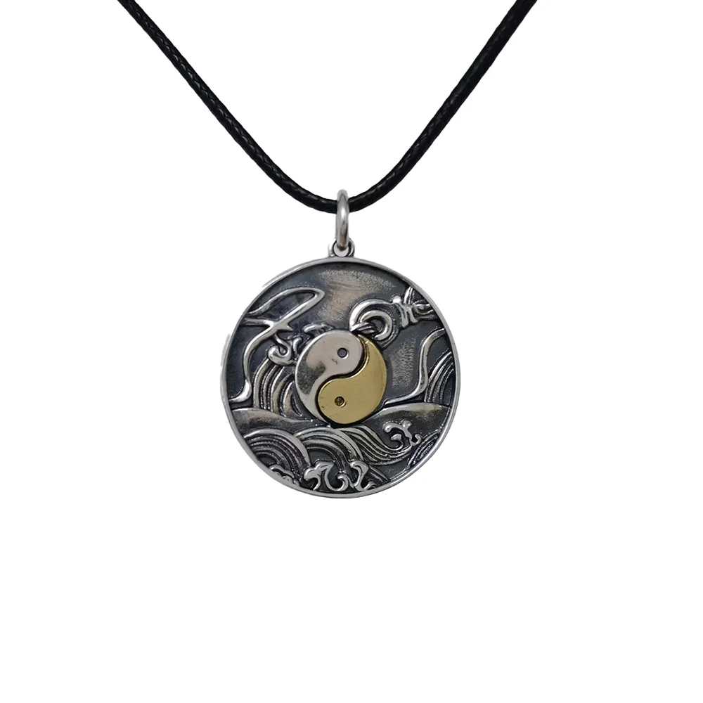 Vintage Chinese S925 sterling silver Tai Chi double fish pendant necklace for men and women high-end jewelry gift accessories