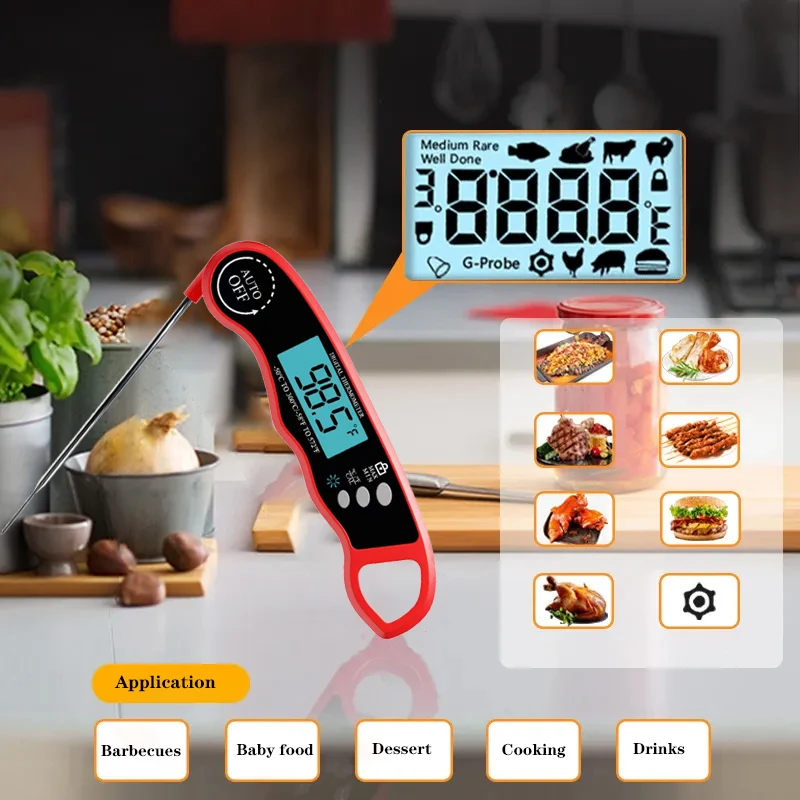 Большой ЖК-дисплей быстрый отклик быстрое считывание вращающийся на 180 ° зонд металлический пищевой термометр для барбекю гриль мясо выпечка домашнее хозяйство