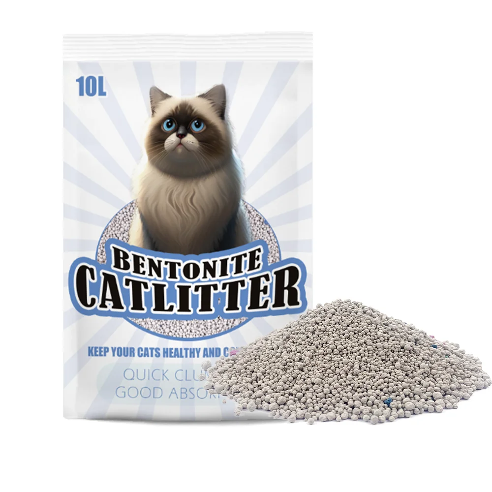High Quality Gray White 1-2mm Low Dust Natural Premium Fresh Bentonite Cat Litter 5L 10L 25L 5KG 10KG 20 KG 2025