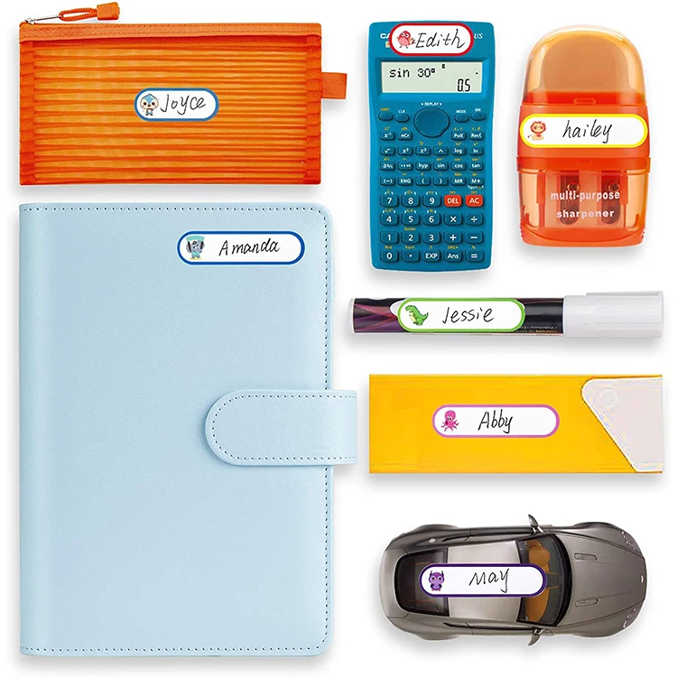 Cute designs water resistant cartoon decorative name label stickers for kids