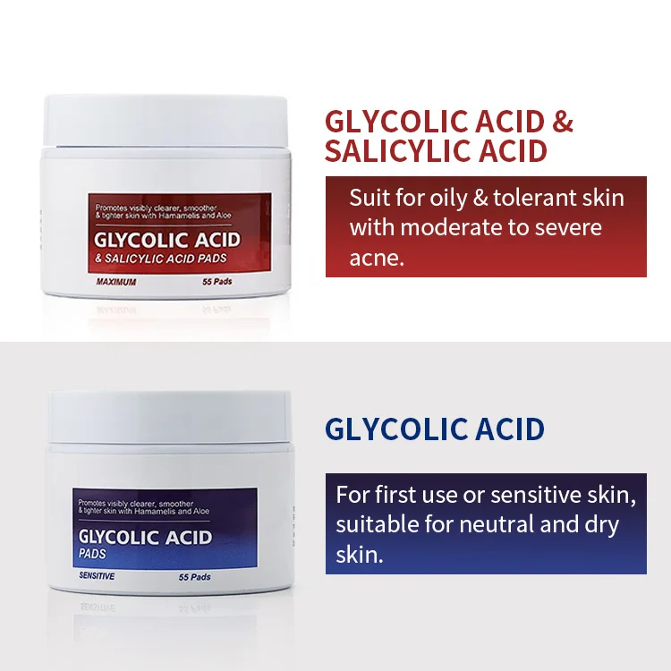 Wholesale Private Label Acne Scars Facial Salicylic Acid Exfoliating Peels Pads Cleaning Anti Wrinkle Peeling Glycolic Acid Pads
