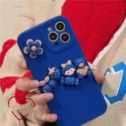 New Design Girl Liquid Silicone 3D Cute Cartoon Flower Bear Phone Case For iPhone Samsung Mobile