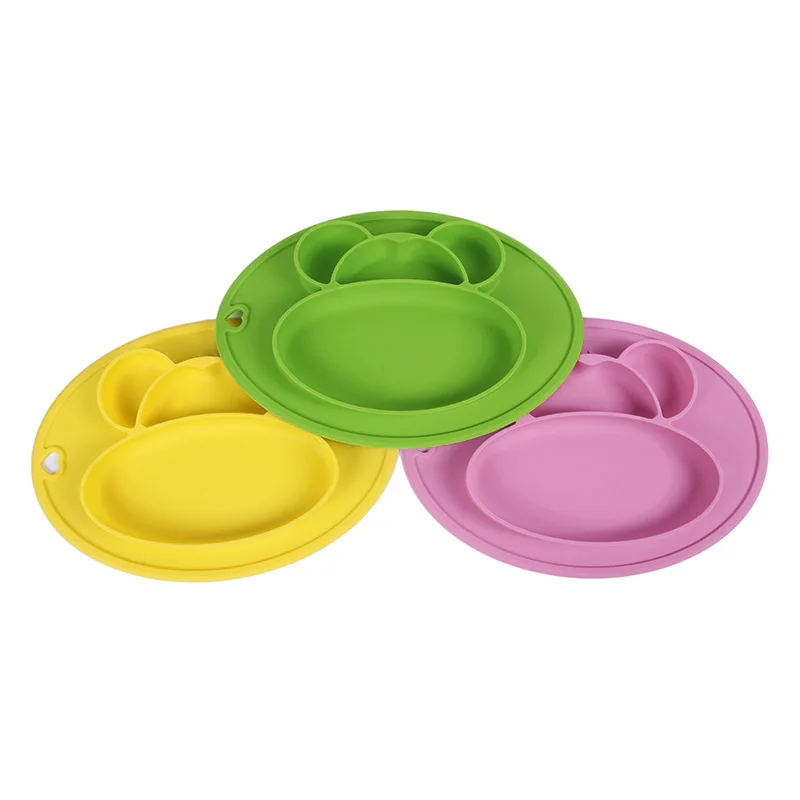 Cartoon Monkey Design Anti-slip Silicone Baby Suction Plates Auxiliary Food Plate Kids Feeding Bowl Suction Plate for Baby