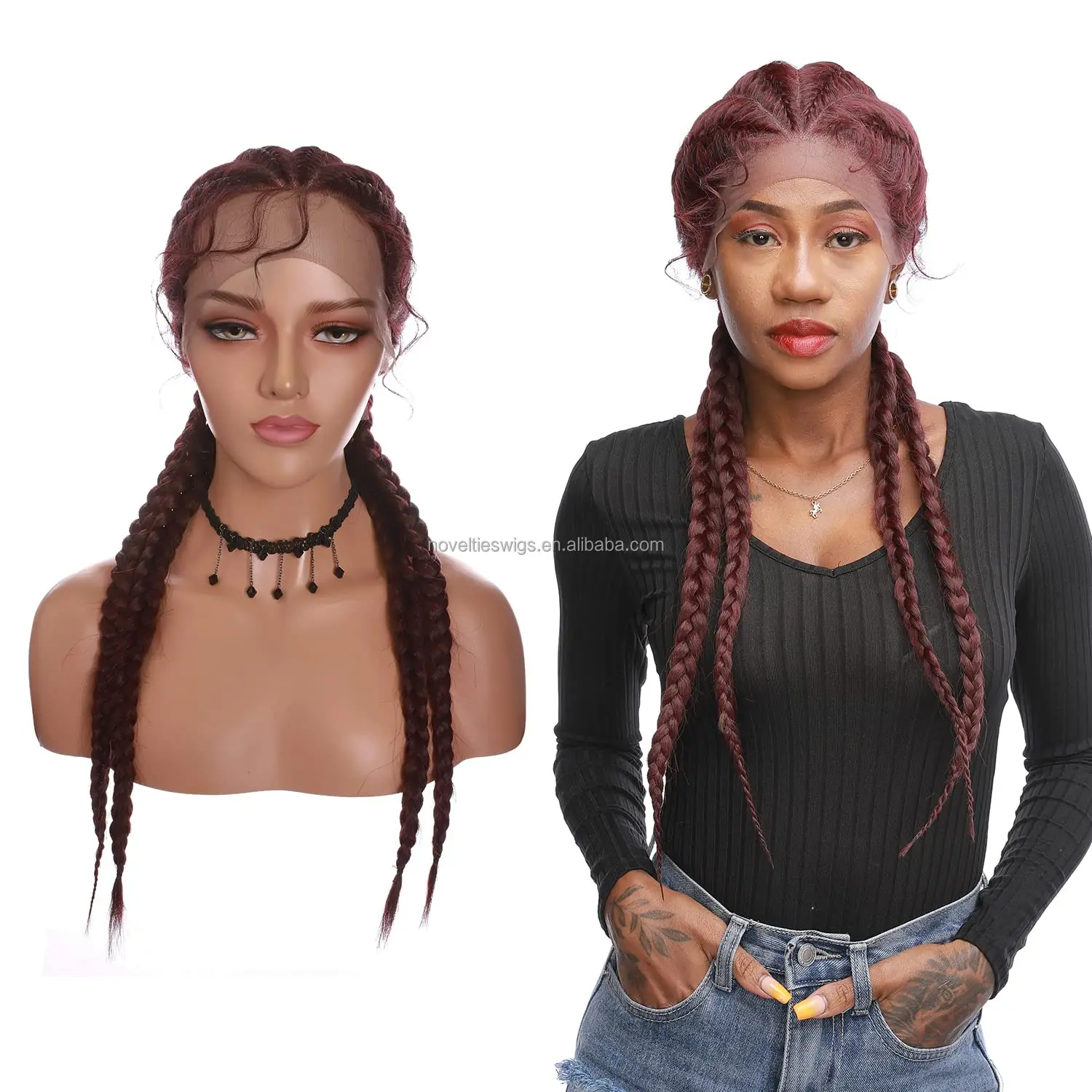 Full Lace Box Braided Wig Wholesale African Jumbo Micro Braided Lace Front Wig Vendors Cornrow Braided Wigs For Black Women