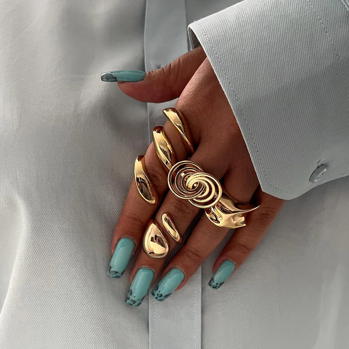 Waterproof Jewelry Chunky Stainless Steel 18K Gold Plated Rings Adjustable Irregular Rings For Women