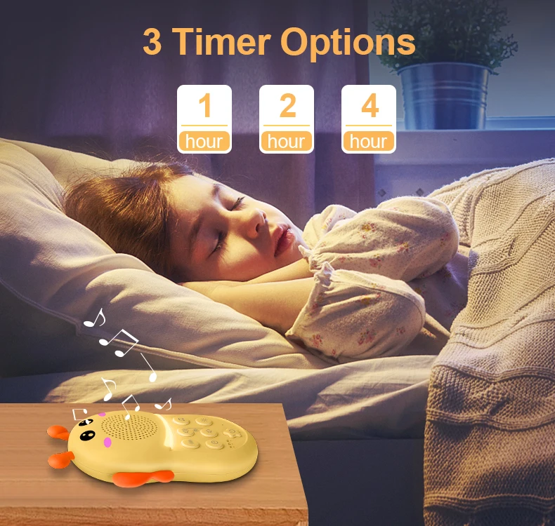 Portable Bee 16 Sounds Baby Sleep Therapy Sound Machine 1200 mAh Rechargeable Polymer Battery Powered Dimmable Warm Night Light