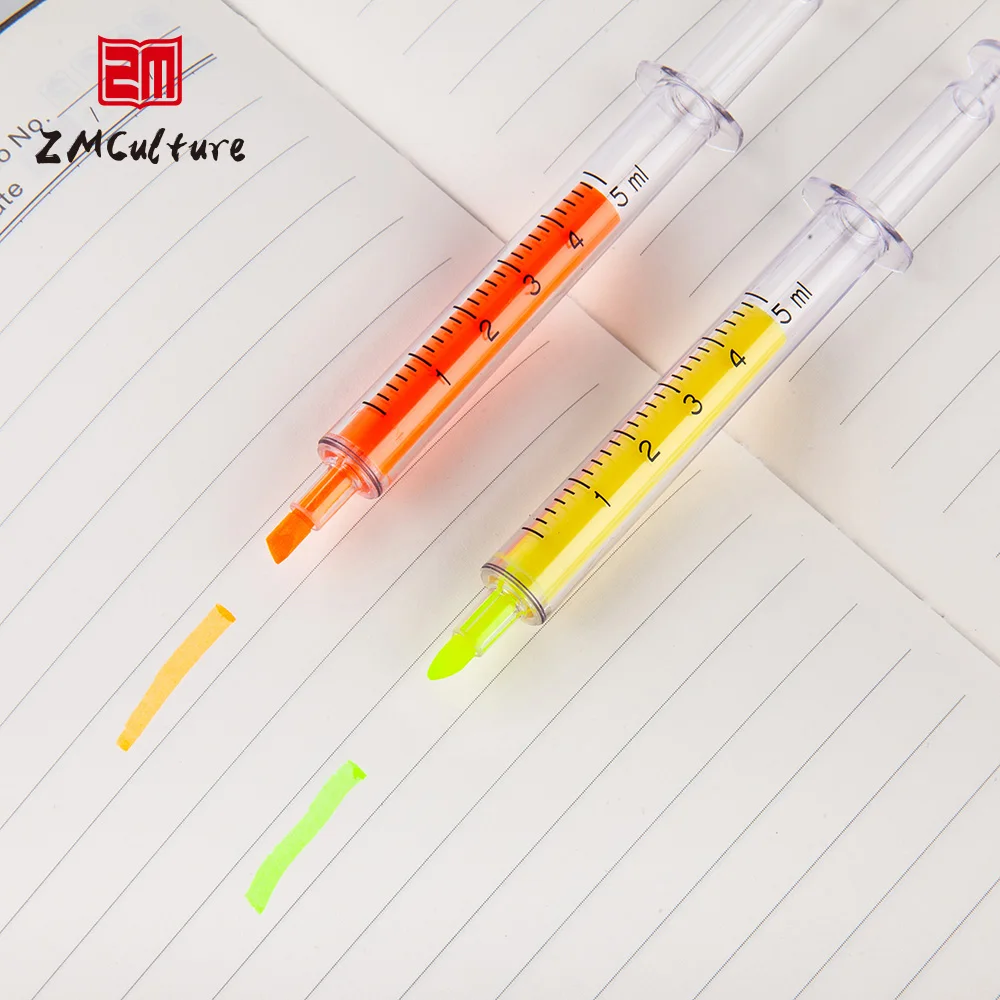 Manufacturer syringe pen injection take notes using syringe style highlighter pen bulk order in stock