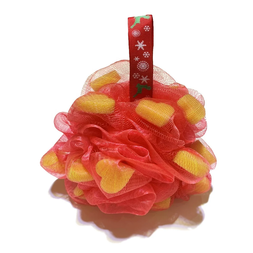 Bathroom Scrubber Body Loofah Bath Brush Exfoliating PE Mesh Bath Pouf With PU Sponge Eco-friendly Shower Sponges For Kids
