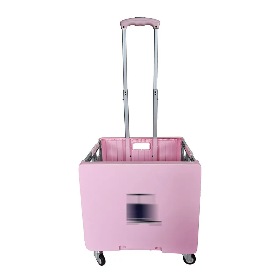 Heavy Duty 4 wheels moving Plastic Smart Boxes Utility Foldable Plastic Shopping Trolley Cart