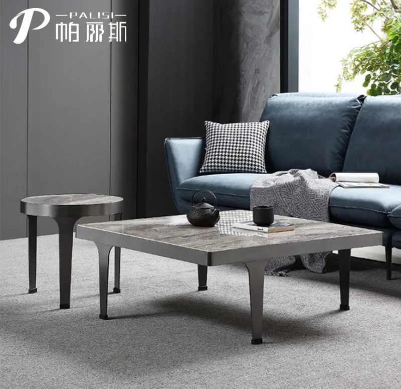luxury modern home coffee table set furniture creative Italian square center table+round side table set lounge furniture