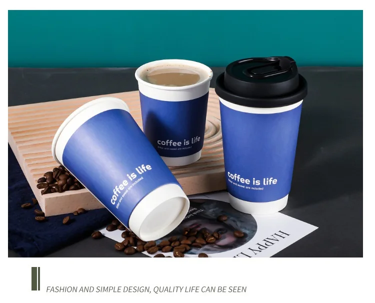 50pcs Disposable Coffee Cups Insulation Takeaway Double-Layer Paper Cup Disposable with Lid