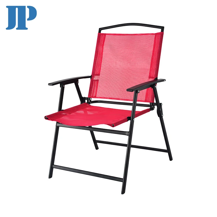 Hot Selling Outdoor Steel  Dinning Teslin Mesh Camping Garden Foldable Armrest Garden Chair