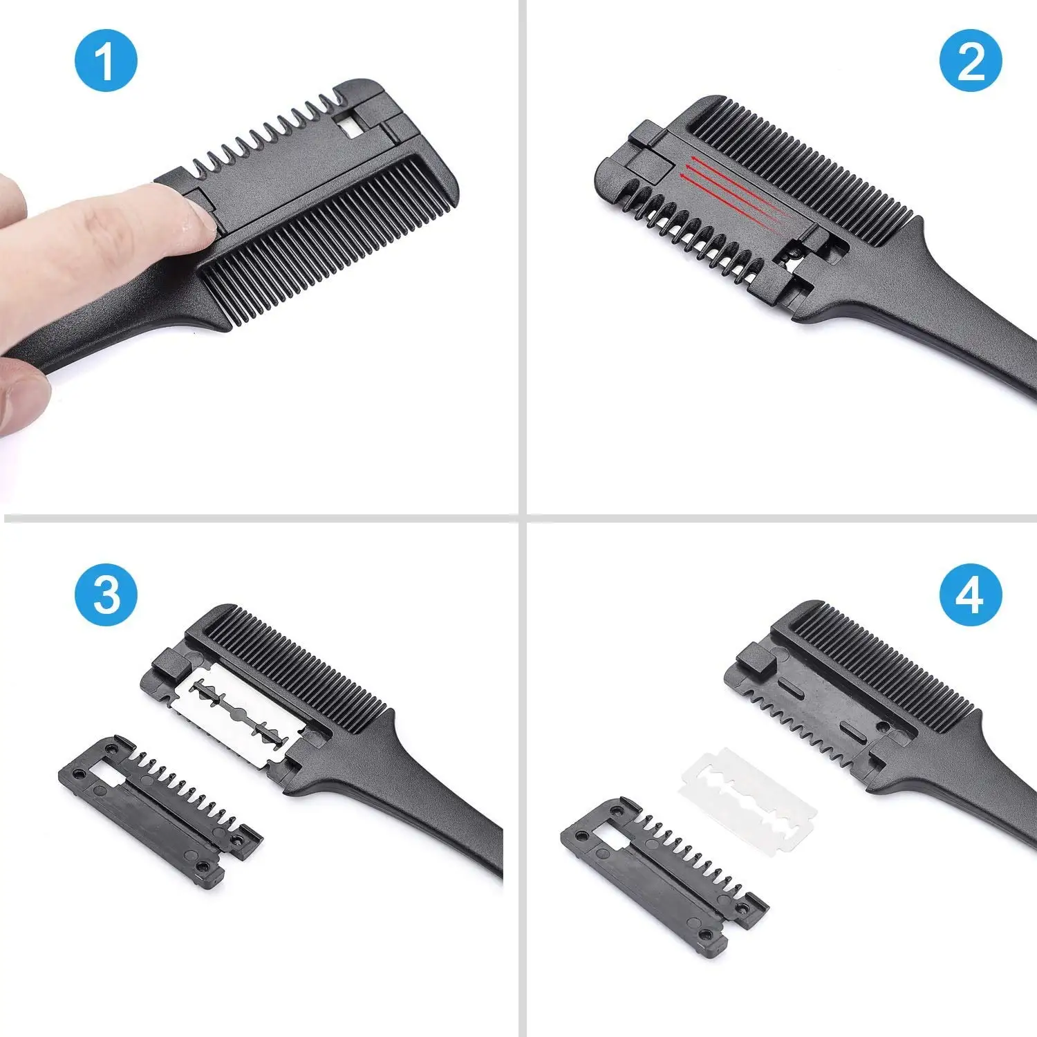 New Design Barber Cutting Hair Handle Comb Salon Professional Integrated With Double Edge Razor Blade Detachable Styling Comb