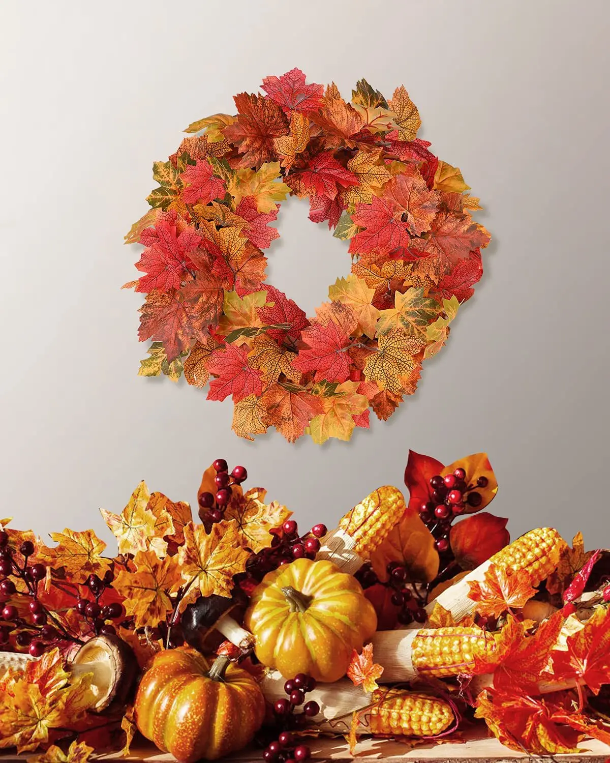 Autumn Wreath Christmas Decoration Thanksgiving Garland Window Restaurant Home Maple Leaf Decoration Wreath Door