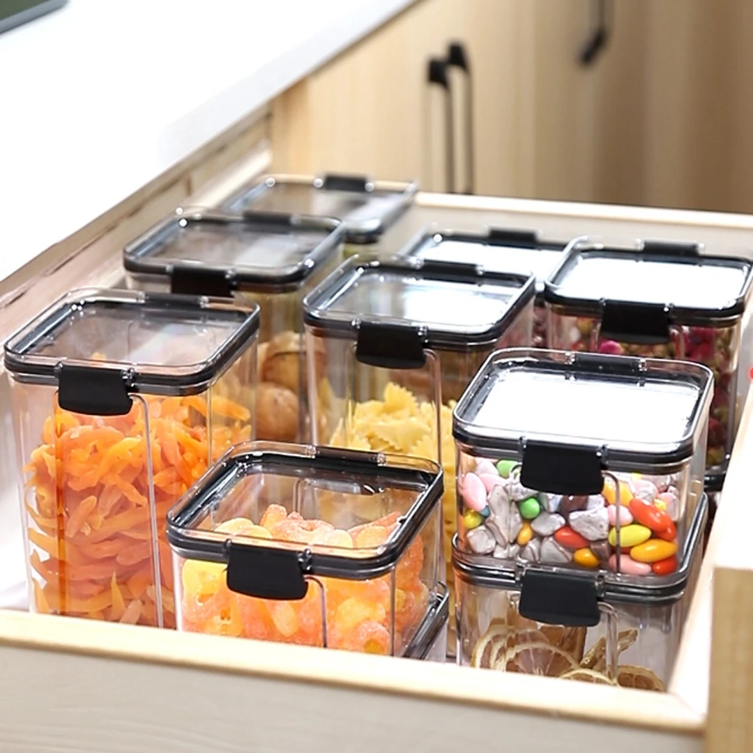 Clear BPA Free 7-Piece Set Air Tight Easy Open Lids Cereal Seal Pot Dry Food Storage Containers for Pantry Organization