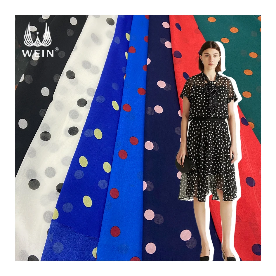 WI-A07 Wholesale high quality fashion polyester 1cm polka dot swiss chiffon fabric price per meter for clothing
