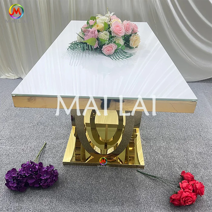 Luxury stainless steel furniture wedding event Elegant Bride And Groom Glass Dining Table