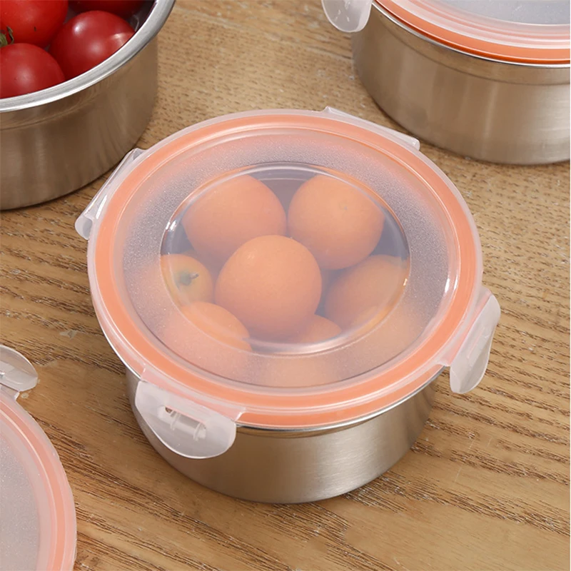 Customization stainless steel food container with lid kitchenware wholesale food containers storage fruits dessert takeway
