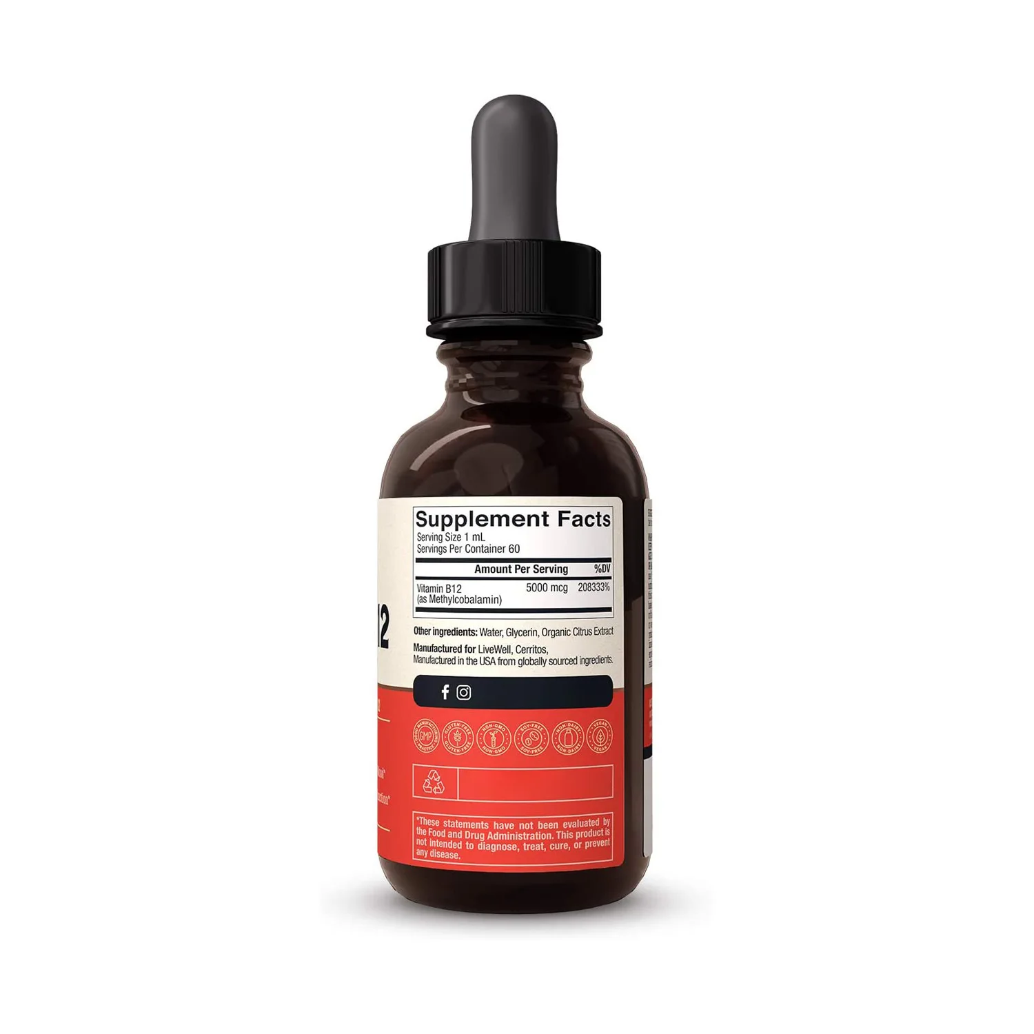 Customized Methylcobaltamine B12 Vitamin B12 Drops 5000 mcg Support Energy Emotion and Metabolism Natural Supplement
