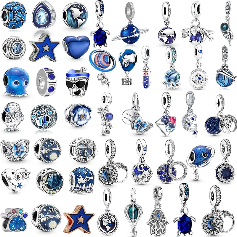 Wholesale DIY Jewelry Blue Series Charms For Jewelry Making 40 Patterns Silver Bracelets Charms