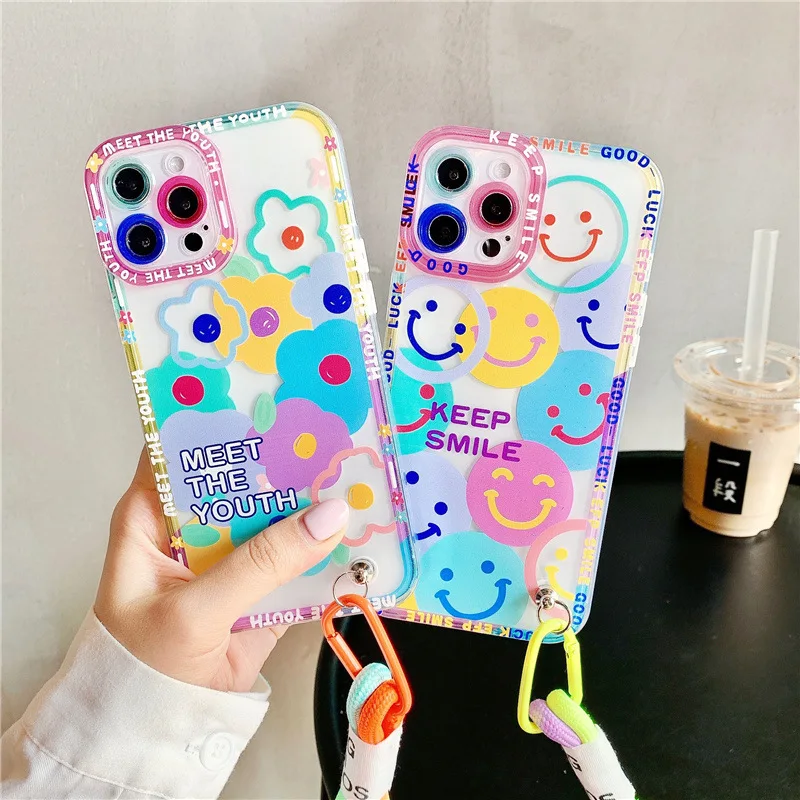 Angel eyes Cartoon flower with shoulder strap phone case for iPhone14 14  pro max