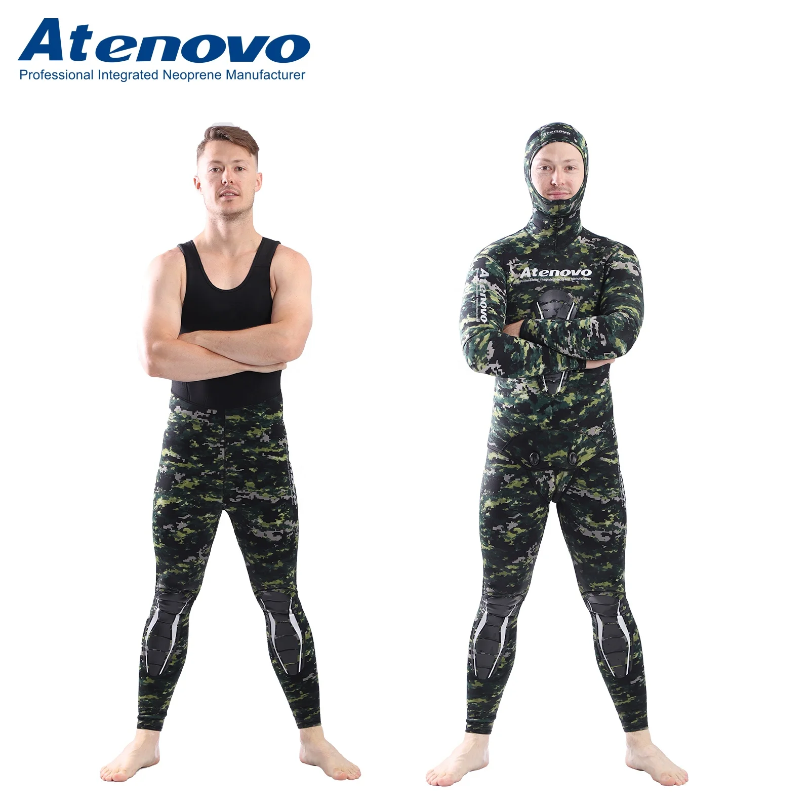 Atenovo Spearfishing 5 mm Canyoning Open Cell 5mm Camouflage Camo Dive Hooded Suit Load Pad Wetsuit