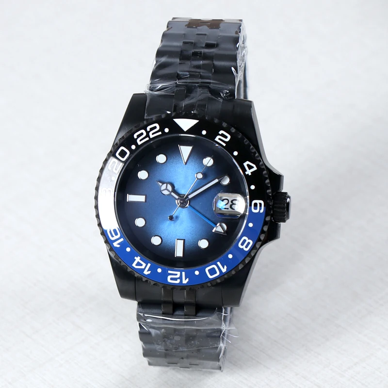40mm DIY Logo Name NH34 Watch 40mm NH34 Movement Automatic Mens Watch 10Bar Sapphire Crystal Waterproof Mechanical Watch Black