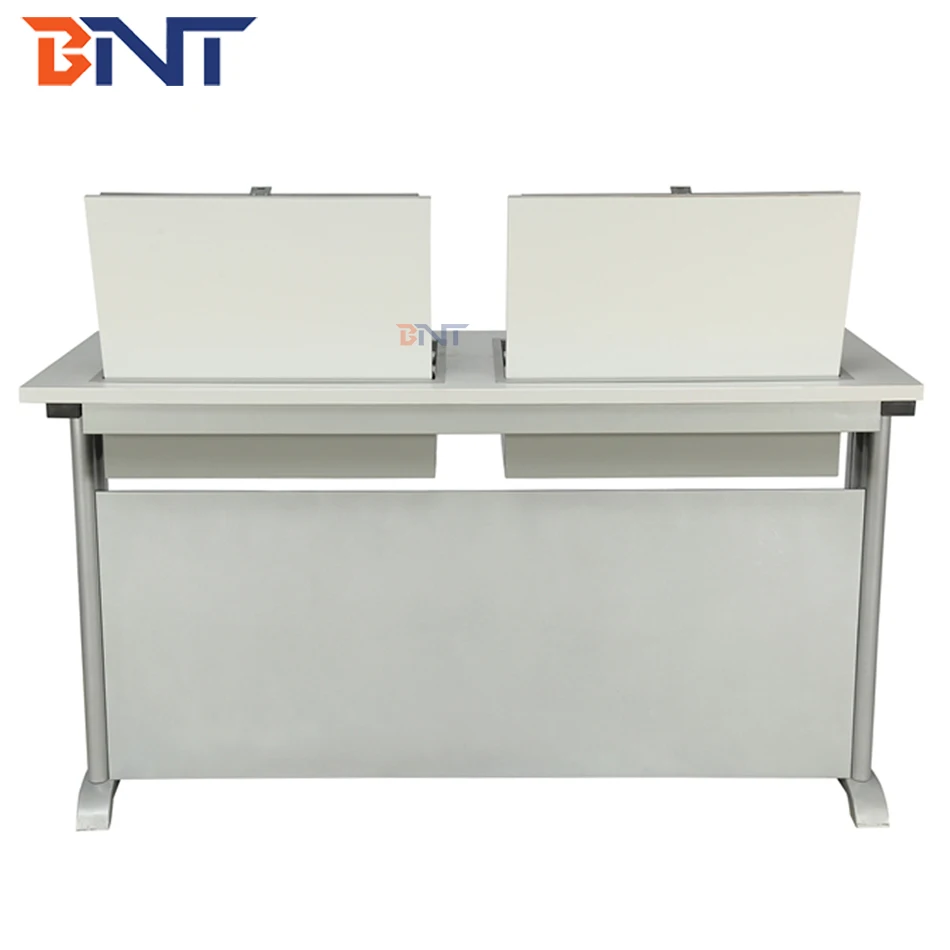 dual student computer desk flip up hidden lcd screen case used in  training room
