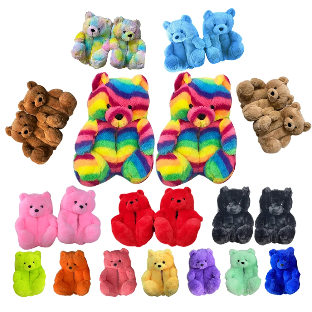 Teddy Bear Slippers 2021 New Arrivals Fuzzy Teddy Wholesale Plush New Style Slippers House Teddy Bear Slippers For Women Girls