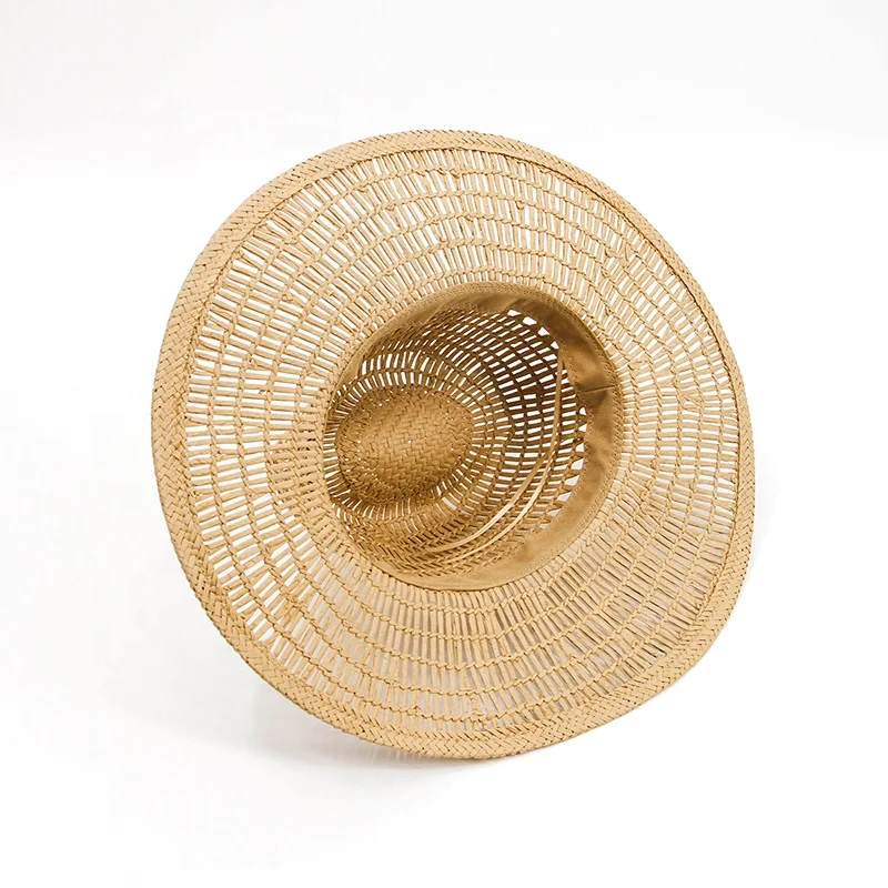 Summer Breathable Hollow Handwoven Split Weave Natural Panama Straw Hat Men