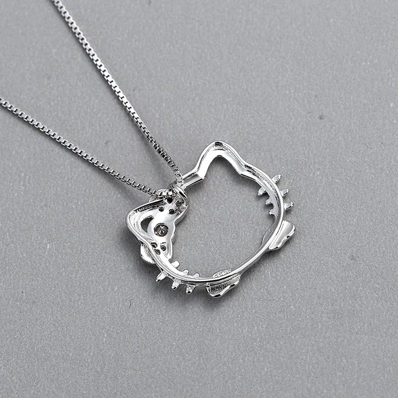 925 Sterling Silver Inlay Zircon Hello Kitty Pendant 18K Gold Plated Minimalist Trendy Korea Style Silver Necklace For Women