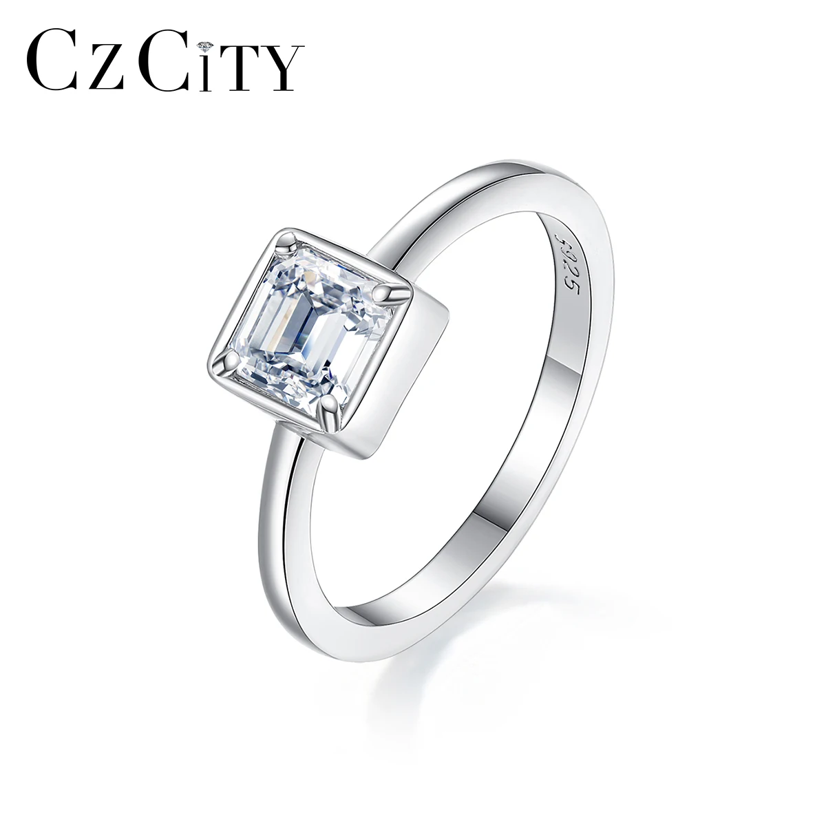 CZCITY Asscher Cut 925 Sterling Silver Jewelry Woman Gra D Color Promise Diamond Iced Out Moissanite Engagement Ring