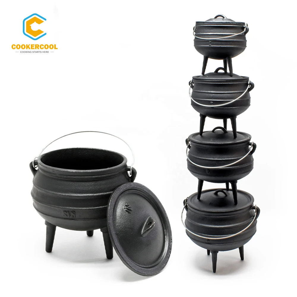 Cookercool Cast Iron Pre-Seasoned Potjie African Pot With Lid