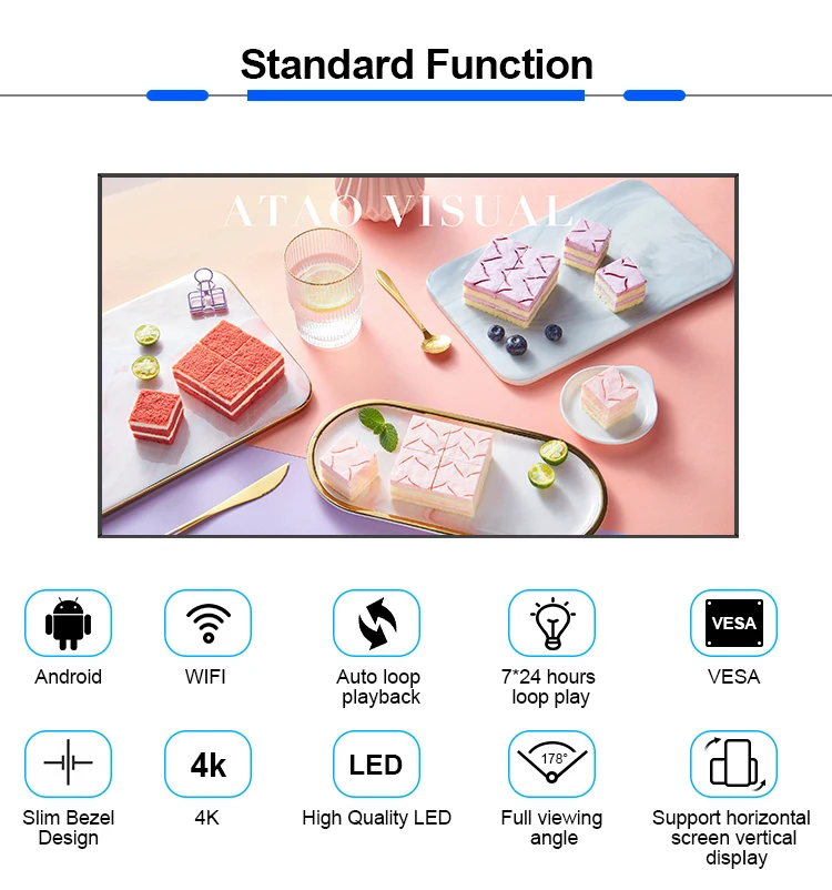 RK3288 RK3566 RK3588 ультратонкий 75 дюймов 4k android digital signage рекламный медиаплеер с cms