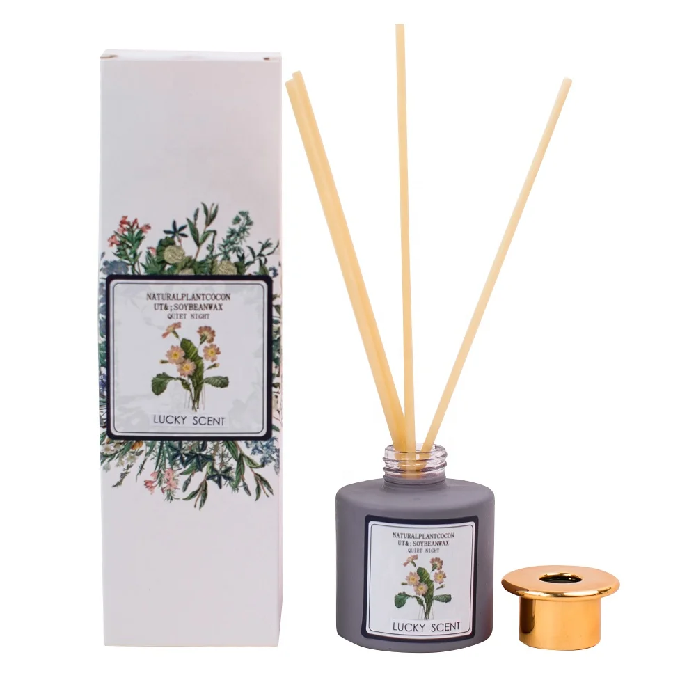 Spring Summer Luxury Printing White Glass Essential Oils Reed Diffuser With Packaging