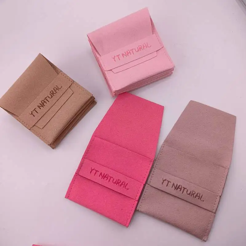 Custom logo envelope jewelry pouch bag premier microfiber suede flap pouch Earring Necklace Pouch
