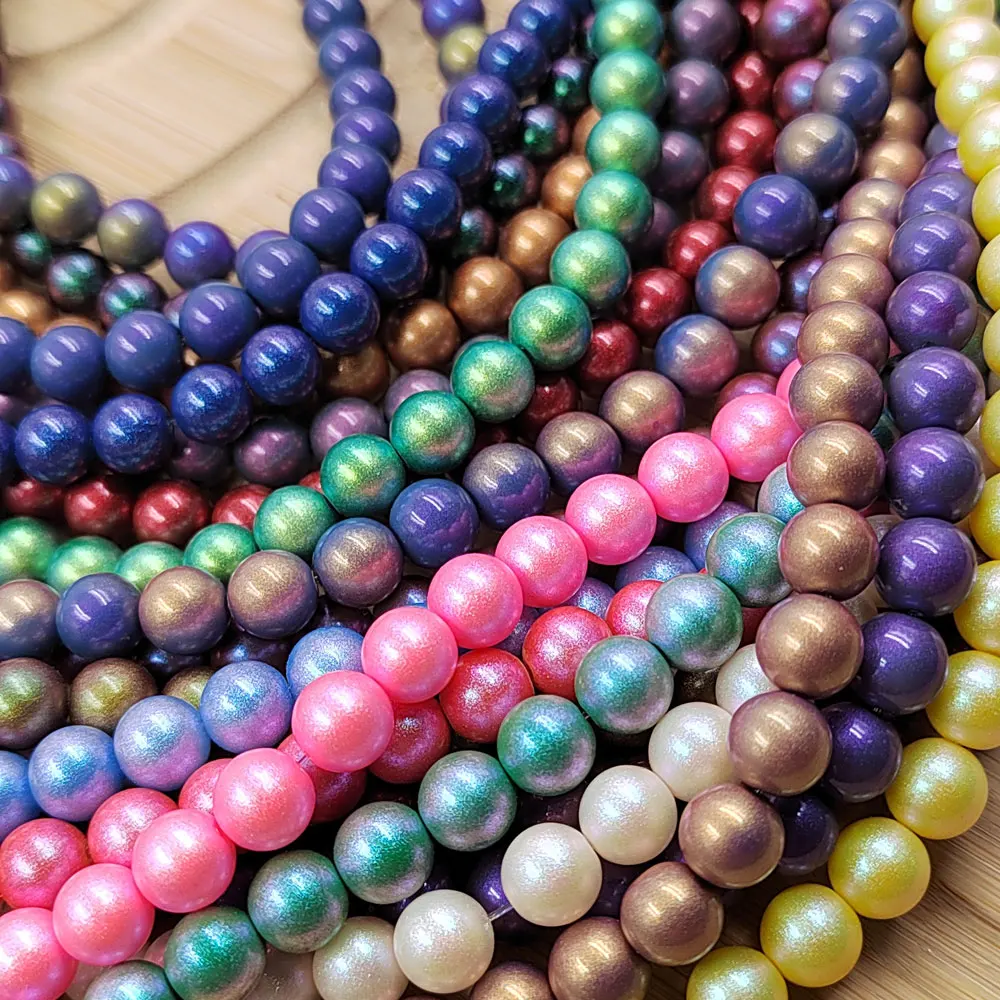 Wholesale High Quality 8mm  Fancy Color Round Glass Pearl Beads With Holes Accessories Loose Pearls For Jewelry Bracelet
