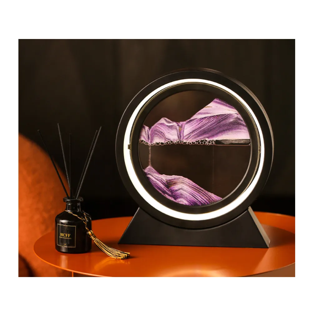 12 Inch USB Charging 3D Glass Moving Sandscapes Art Table Light For Bedroom Living Room Office Art Life